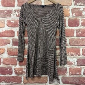 Max Edition Tunic Top Women's M Brown Cream Striped Asymmetric Casual Knit Shirt